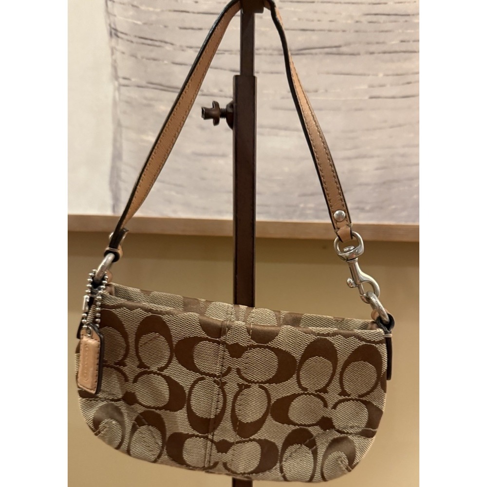 Coach Vintage Y2K Logo Signature Wristlet, Mini Bag Khaki Canvas Zip - Picture 1 of 10